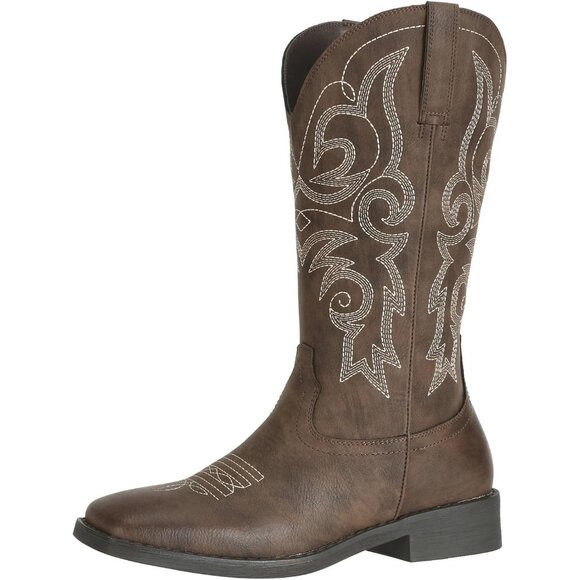 SheSole  Boots Women Dark Brown Faux Leather Square Toe Wide Mid Calf - Picture 1 of 9